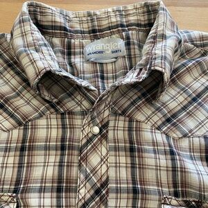 Vintage Wrangler Plaid Brown and Cream Button-Down Shirt Modified